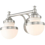 15 inch 2 Light Brushed Nickel Bathroom Vanity light fixture with Hand Blown Satin Opal White Glass Shade-Lighting LumensBath/Vanity