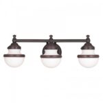 24 inch 3 Light Olde Bronze Bathroom Vanity light fixture with Hand Blown Satin Opal White Glass Shade-Lighting LumensBath/Vanity