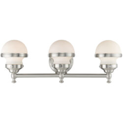 24 inch 3 Light Brushed Nickel Bathroom Vanity light fixture with Hand Blown Satin Opal White Glass Shade-Lighting LumensBath/Vanity