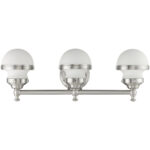 24 inch 3 Light Brushed Nickel Bathroom Vanity light fixture with Hand Blown Satin Opal White Glass Shade-Lighting LumensBath/Vanity