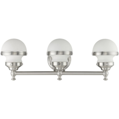 24 inch 3 Light Brushed Nickel Bathroom Vanity light fixture with Hand Blown Satin Opal White Glass Shade-Lighting LumensBath/Vanity