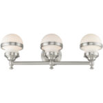 24 inch 3 Light Brushed Nickel Bathroom Vanity light fixture with Hand Blown Satin Opal White Glass Shade-Lighting LumensBath/Vanity