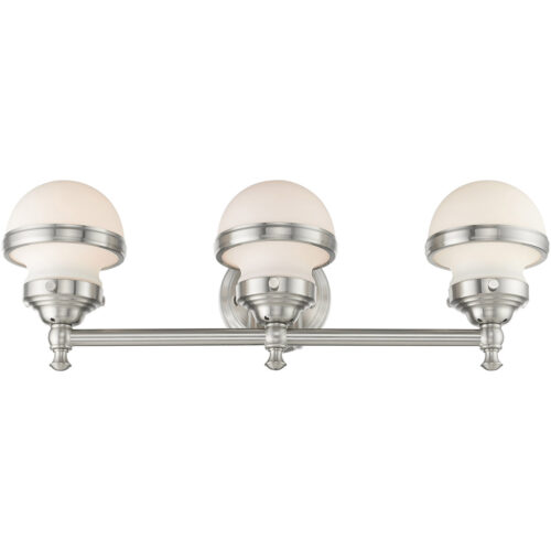 24 inch 3 Light Brushed Nickel Bathroom Vanity light fixture with Hand Blown Satin Opal White Glass Shade-Lighting LumensBath/Vanity