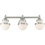 24 inch 3 Light Brushed Nickel Bathroom Vanity light fixture with Hand Blown Satin Opal White Glass Shade-Lighting LumensBath/Vanity