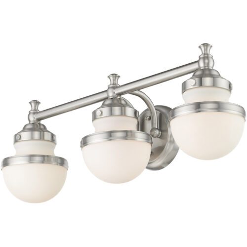 24 inch 3 Light Brushed Nickel Bathroom Vanity light fixture with Hand Blown Satin Opal White Glass Shade-Lighting LumensBath/Vanity