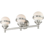 24 inch 3 Light Brushed Nickel Bathroom Vanity light fixture with Hand Blown Satin Opal White Glass Shade-Lighting LumensBath/Vanity