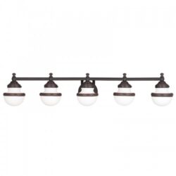 42 inch 5 Light Olde Bronze Bathroom Vanity light fixture with Hand Blown Satin Opal White Glass Shade-Lighting LumensBath/Vanity