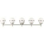 42 inch 5 Light Brushed Nickel Bathroom Vanity light fixture with Hand Blown Satin Opal White Glass Shade-Lighting LumensBath/Vanity