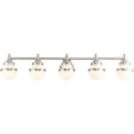 42 inch 5 Light Brushed Nickel Bathroom Vanity light fixture with Hand Blown Satin Opal White Glass Shade-Lighting LumensBath/Vanity