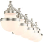 42 inch 5 Light Brushed Nickel Bathroom Vanity light fixture with Hand Blown Satin Opal White Glass Shade-Lighting LumensBath/Vanity