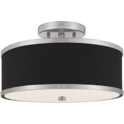 2 Light Brushed Nickel Ceiling Light fixture with Hand Crafted Black Fabric Hardback Shade-Lighting LumensFlush Mount Ceiling Lights