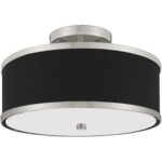 2 Light Brushed Nickel Ceiling Light fixture with Hand Crafted Black Fabric Hardback Shade-Lighting LumensFlush Mount Ceiling Lights