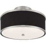 2 Light Brushed Nickel Ceiling Light fixture with Hand Crafted Black Fabric Hardback Shade-Lighting LumensFlush Mount Ceiling Lights