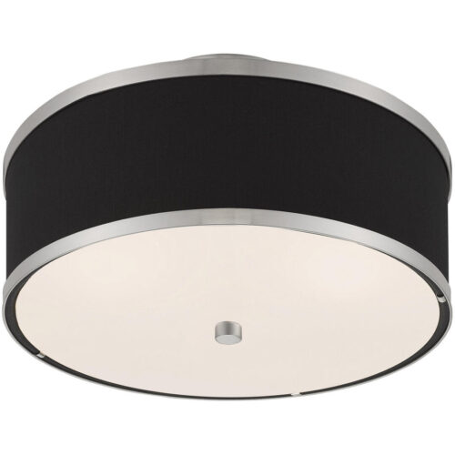 2 Light Brushed Nickel Ceiling Light fixture with Hand Crafted Black Fabric Hardback Shade-Lighting LumensFlush Mount Ceiling Lights