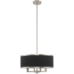 4 Light Brushed Nickel Pendant Chandelier with Hand Crafted Black Fabric Hardback Shade-Lighting LumensChandeliers