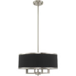 4 Light Brushed Nickel Pendant Chandelier with Hand Crafted Black Fabric Hardback Shade-Lighting LumensChandeliers