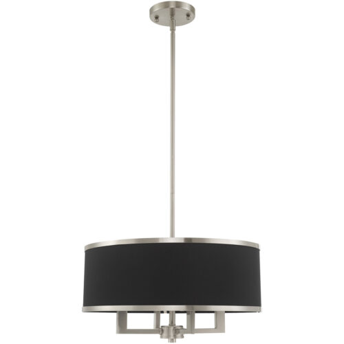 4 Light Brushed Nickel Pendant Chandelier with Hand Crafted Black Fabric Hardback Shade-Lighting LumensChandeliers