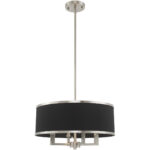 4 Light Brushed Nickel Pendant Chandelier with Hand Crafted Black Fabric Hardback Shade-Lighting LumensChandeliers