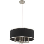 4 Light Brushed Nickel Pendant Chandelier with Hand Crafted Black Fabric Hardback Shade-Lighting LumensChandeliers