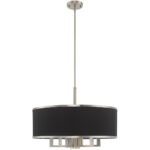 7 Light Brushed Nickel Pendant Chandelier with Hand Crafted Black Fabric Hardback Shade-Lighting LumensChandeliers