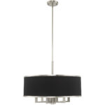 7 Light Brushed Nickel Pendant Chandelier with Hand Crafted Black Fabric Hardback Shade-Lighting LumensChandeliers