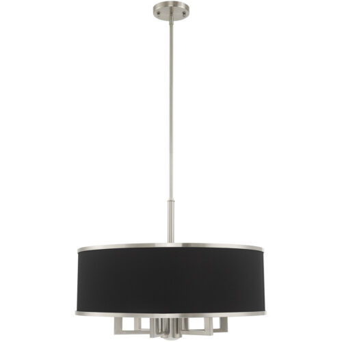 7 Light Brushed Nickel Pendant Chandelier with Hand Crafted Black Fabric Hardback Shade-Lighting LumensChandeliers