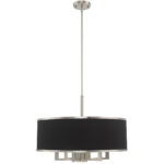 7 Light Brushed Nickel Pendant Chandelier with Hand Crafted Black Fabric Hardback Shade-Lighting LumensChandeliers