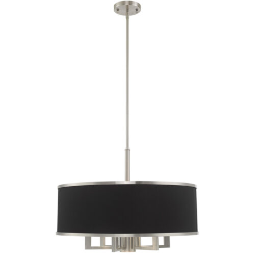 7 Light Brushed Nickel Pendant Chandelier with Hand Crafted Black Fabric Hardback Shade-Lighting LumensChandeliers