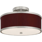 2 Light Brushed Nickel Ceiling Light fixture with Hand Crafted Red Wine Fabric Hardback Shade-Lighting LumensFlush Mount Ceiling Lights