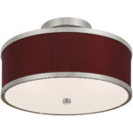 2 Light Brushed Nickel Ceiling Light fixture with Hand Crafted Red Wine Fabric Hardback Shade-Lighting LumensFlush Mount Ceiling Lights