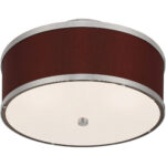 2 Light Brushed Nickel Ceiling Light fixture with Hand Crafted Red Wine Fabric Hardback Shade-Lighting LumensFlush Mount Ceiling Lights