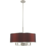 7 Light Brushed Nickel Pendant Chandelier with Hand Crafted Red Wine Fabric Hardback Shade-Lighting LumensChandeliers