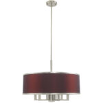 7 Light Brushed Nickel Pendant Chandelier with Hand Crafted Red Wine Fabric Hardback Shade-Lighting LumensChandeliers