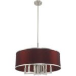 7 Light Brushed Nickel Pendant Chandelier with Hand Crafted Red Wine Fabric Hardback Shade-Lighting LumensChandeliers