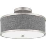 2 Light Brushed Nickel Ceiling Light fixture with Hand Crafted Gray Fabric Hardback Shade-Lighting LumensFlush Mount Ceiling Lights