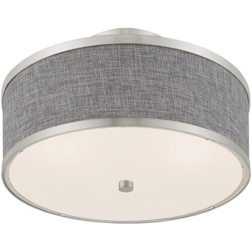 2 Light Brushed Nickel Ceiling Light fixture with Hand Crafted Gray Fabric Hardback Shade-Lighting LumensFlush Mount Ceiling Lights