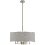 7 Light Brushed Nickel Pendant Chandelier with Hand Crafted Gray Fabric Hardback Shade-Lighting LumensChandeliers