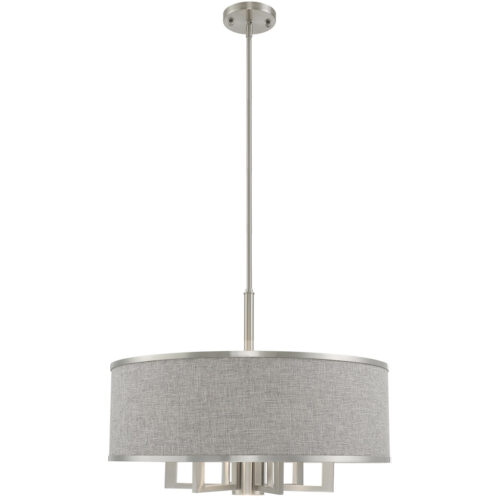 7 Light Brushed Nickel Pendant Chandelier with Hand Crafted Gray Fabric Hardback Shade-Lighting LumensChandeliers