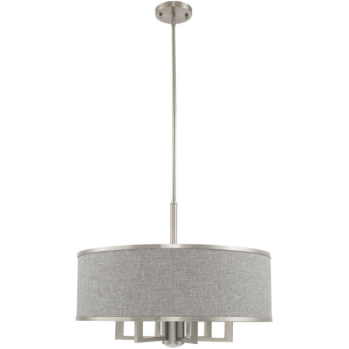 7 Light Brushed Nickel Pendant Chandelier with Hand Crafted Gray Fabric Hardback Shade-Lighting LumensChandeliers