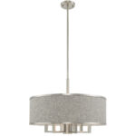 7 Light Brushed Nickel Pendant Chandelier with Hand Crafted Gray Fabric Hardback Shade-Lighting LumensChandeliers