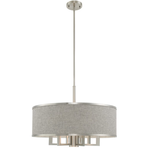 7 Light Brushed Nickel Pendant Chandelier with Hand Crafted Gray Fabric Hardback Shade-Lighting LumensChandeliers