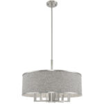 7 Light Brushed Nickel Pendant Chandelier with Hand Crafted Gray Fabric Hardback Shade-Lighting LumensChandeliers