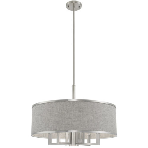 7 Light Brushed Nickel Pendant Chandelier with Hand Crafted Gray Fabric Hardback Shade-Lighting LumensChandeliers