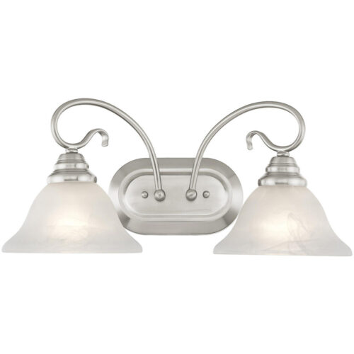 18.5 inch 2 Light Brushed Nickel Bathroom Vanity light fixture with White Alabaster Glass Shade-Lighting LumensBath/Vanity