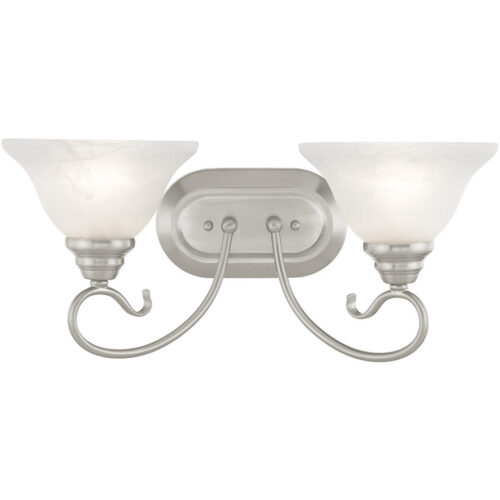 18.5 inch 2 Light Brushed Nickel Bathroom Vanity light fixture with White Alabaster Glass Shade-Lighting LumensBath/Vanity