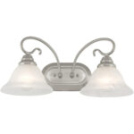 18.5 inch 2 Light Brushed Nickel Bathroom Vanity light fixture with White Alabaster Glass Shade-Lighting LumensBath/Vanity