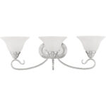 26.5 inch 3 Light Brushed Nickel Bathroom Vanity light fixture with White Alabaster Glass Shade-Lighting LumensBath/Vanity