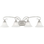 36.25 inch 4 Light Brushed Nickel Bathroom Vanity light fixture with White Alabaster Glass Shade-Lighting LumensBath/Vanity