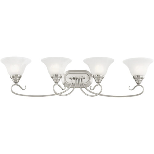 36.25 inch 4 Light Brushed Nickel Bathroom Vanity light fixture with White Alabaster Glass Shade-Lighting LumensBath/Vanity