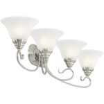 36.25 inch 4 Light Brushed Nickel Bathroom Vanity light fixture with White Alabaster Glass Shade-Lighting LumensBath/Vanity